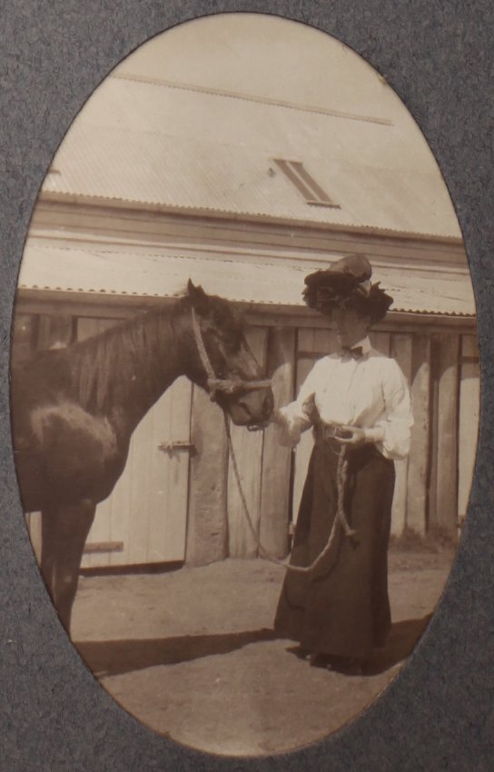 [A woman and horse, Saumarez Stables]