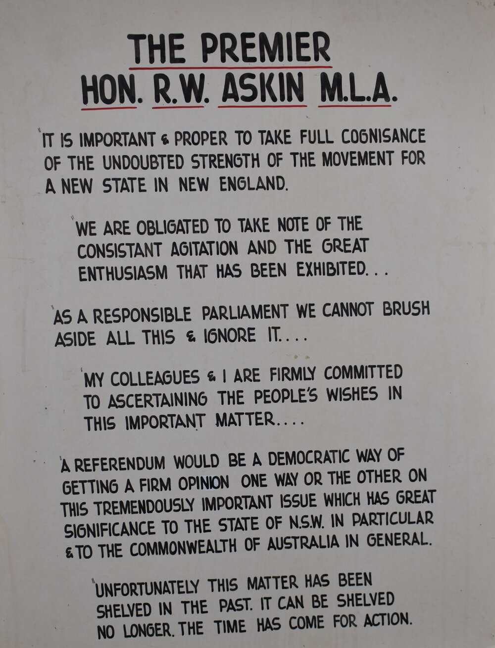 Poster - The Premier Hon. R.W. Askin M.L.A.