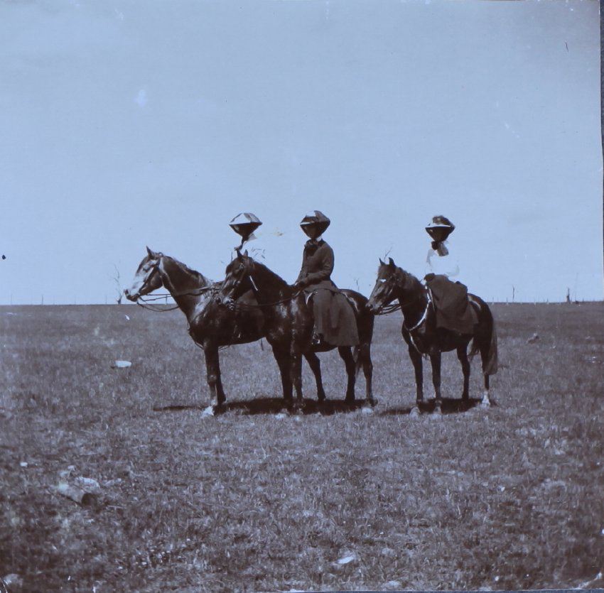Freda, Doris and Elsie on horseback