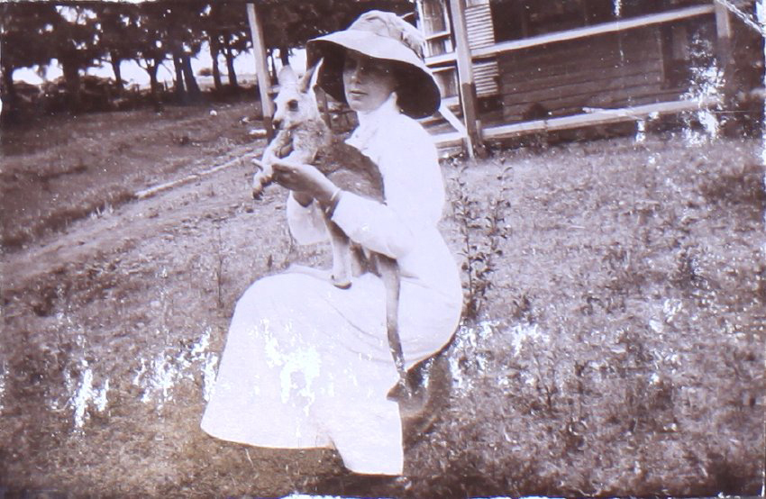 Unidentified woman with a kangaroo