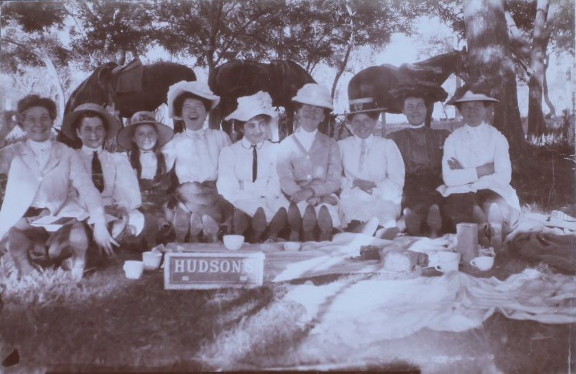 Group of nine people on a picnic