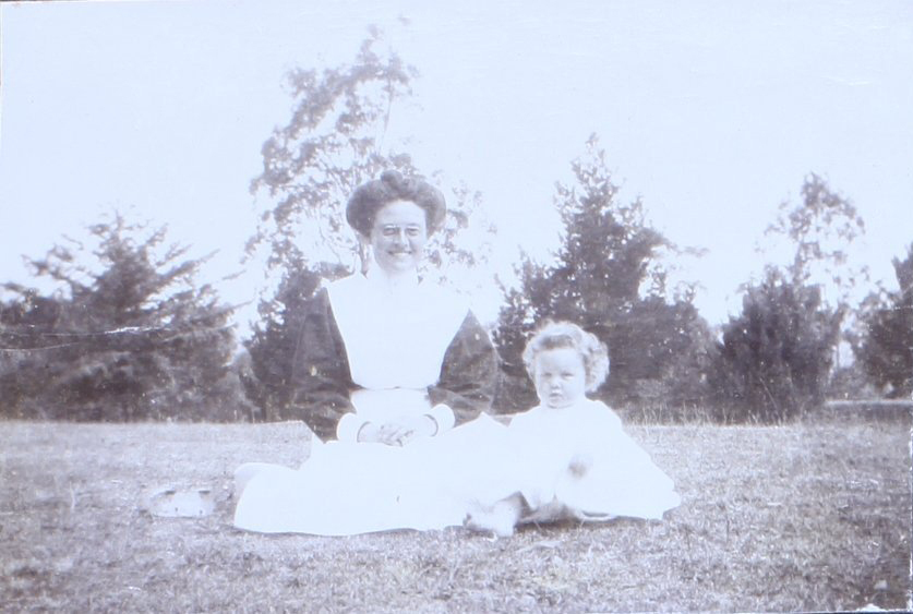 Woman and child on the lawn