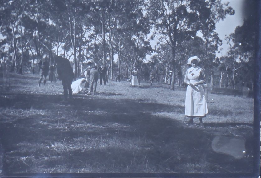 Group in the countryside - includes nurses and soldiers