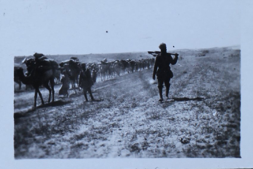 Soldiers and camel train