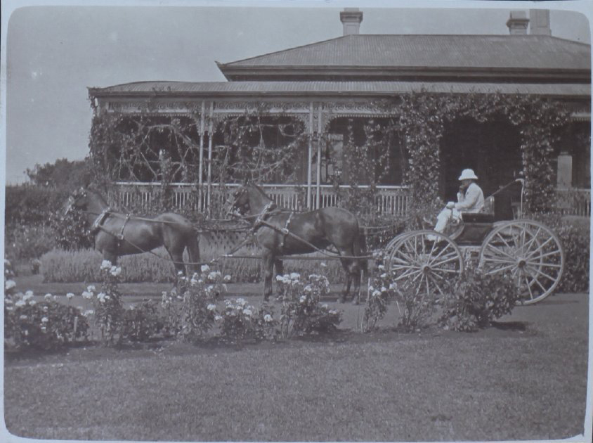 Man in a carriage pulled by two horses