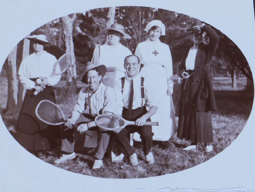 Two men and four women ready for tennis