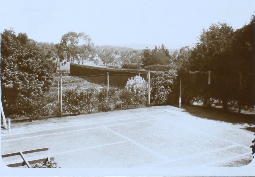 Overhead view of tennis court