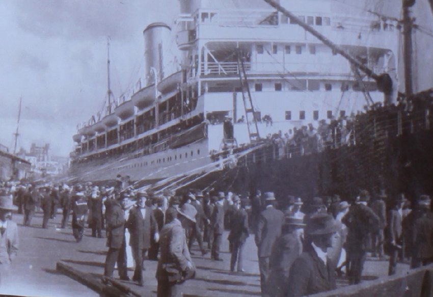 View of a departing ocean liner