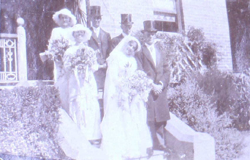 Bridal party on steps