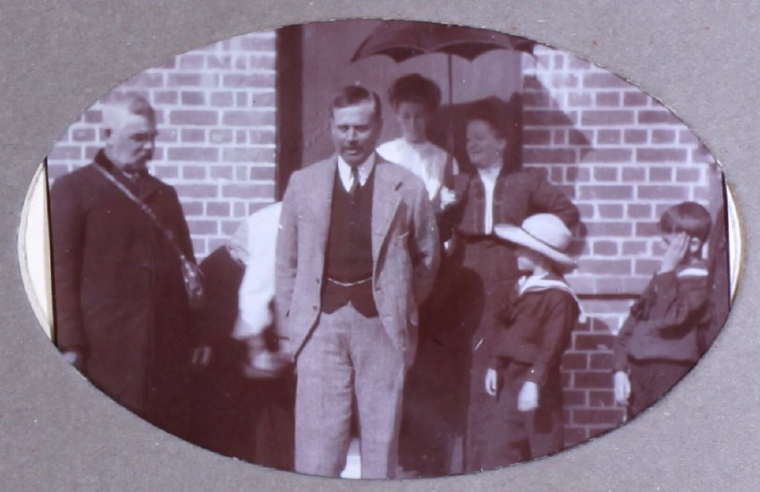 Unidentified group in front of a building