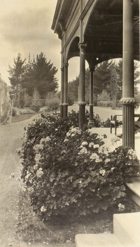 Gardens near the house with the house on the right