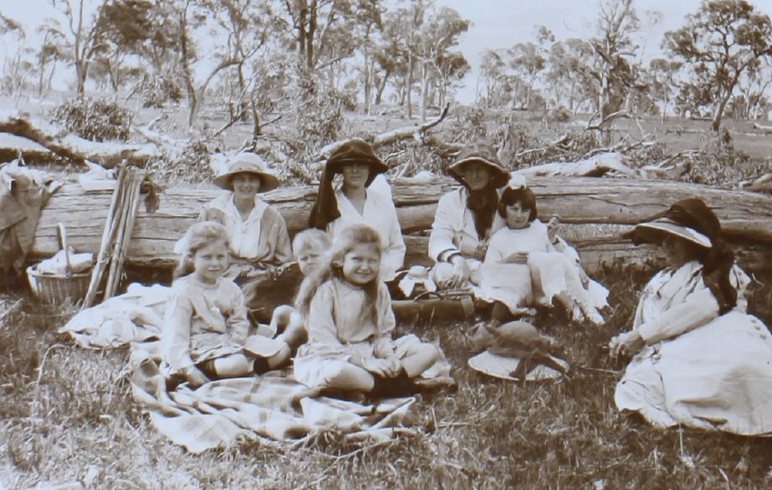 Unidentified group of women and children having a picnic