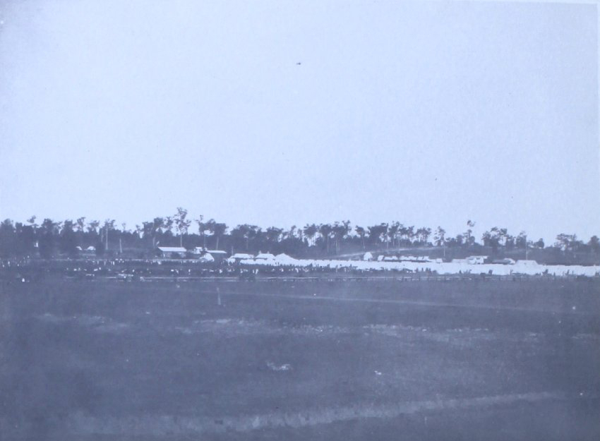 Army tent encampment from a distance