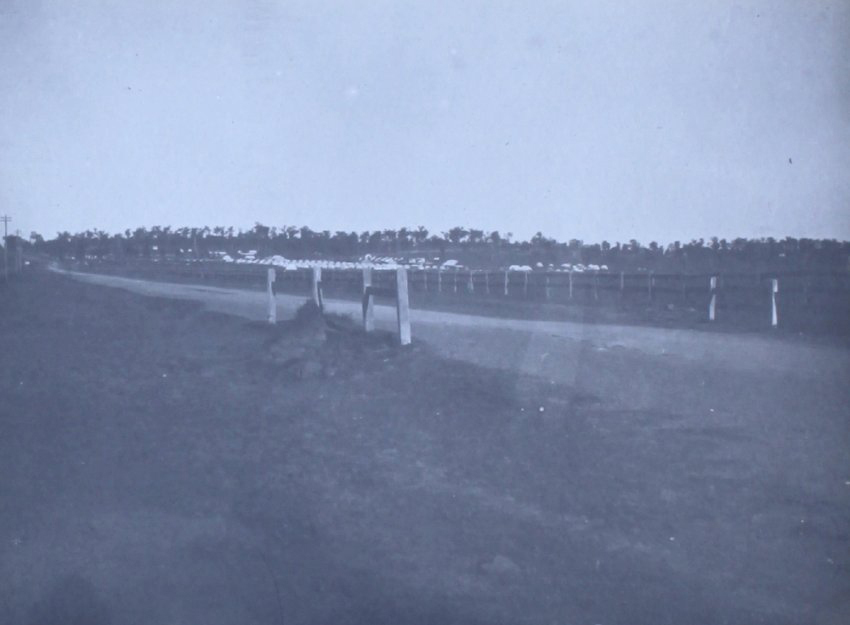 Army tent encampment from a distance
