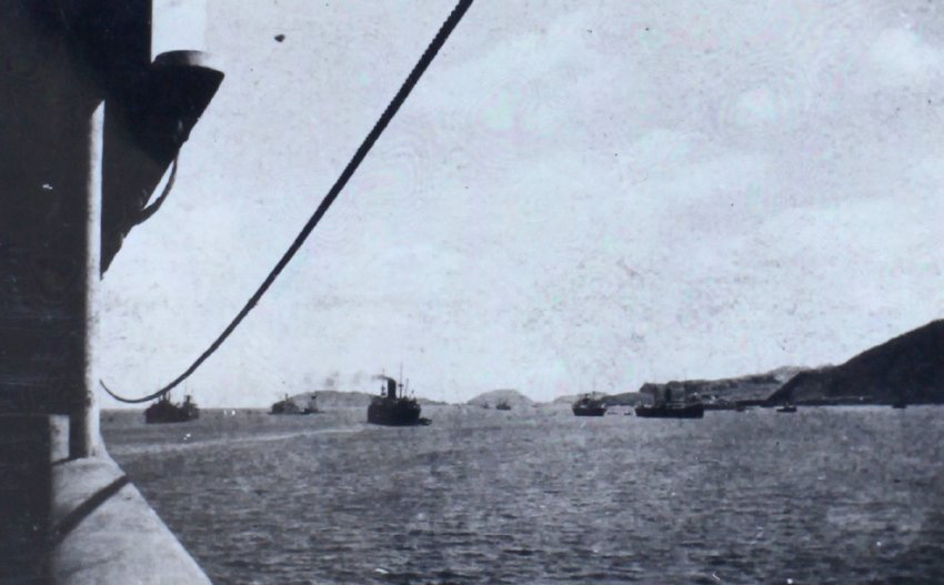 Ships in a harbour from onboard a ship