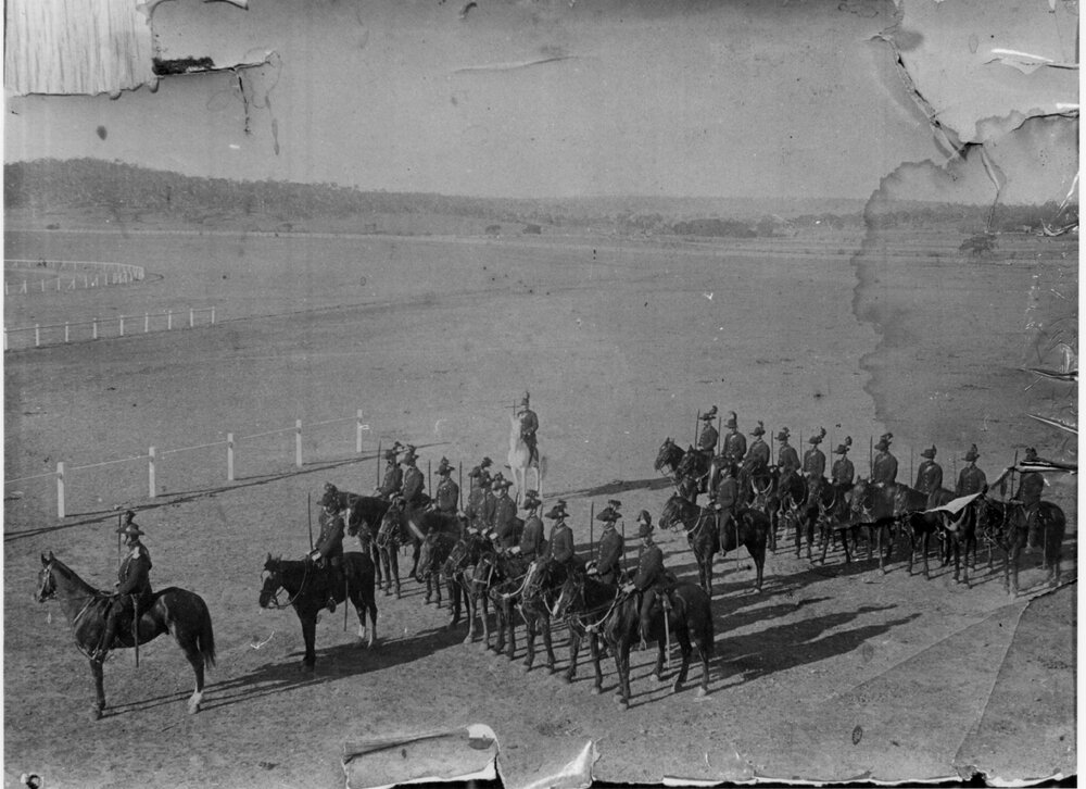 Mounted Light Horsemen on parade at Armidale Racecourse, c.1915