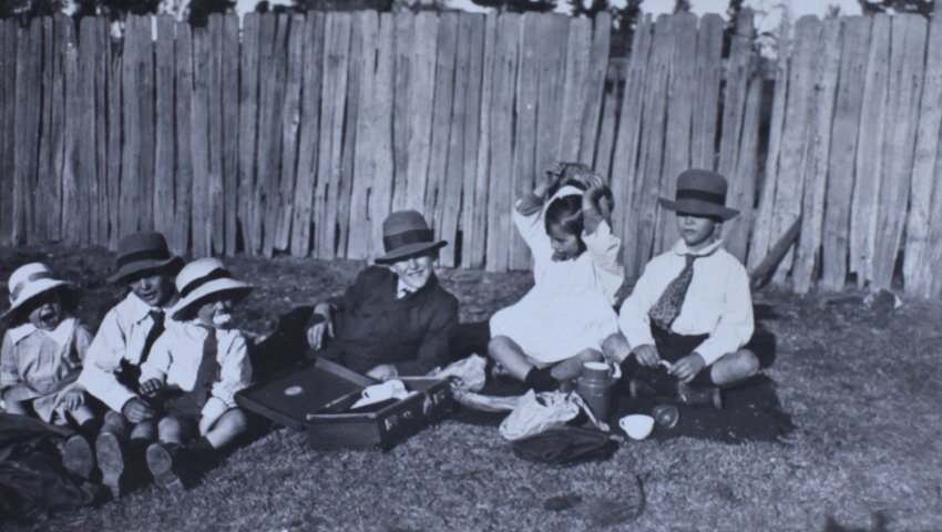 Six young children on a picnic