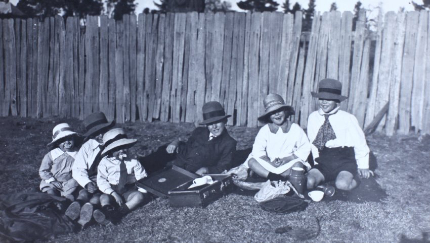 Six young children on a picnic