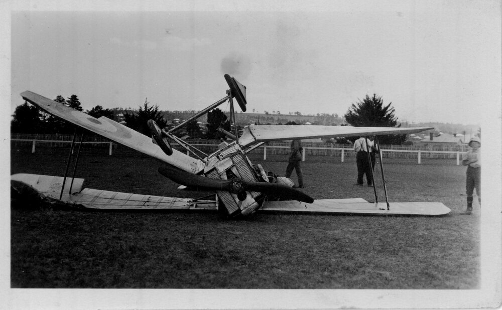 Aeroplane upside down on Armidale racecourse