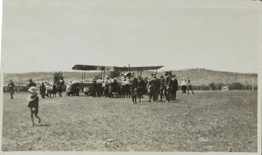 The Peace Loan biplane at Armidale Racecourse, September 1919