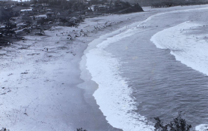 View looking down at a beach