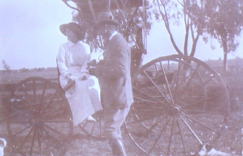 Unidentified couple and a buggy