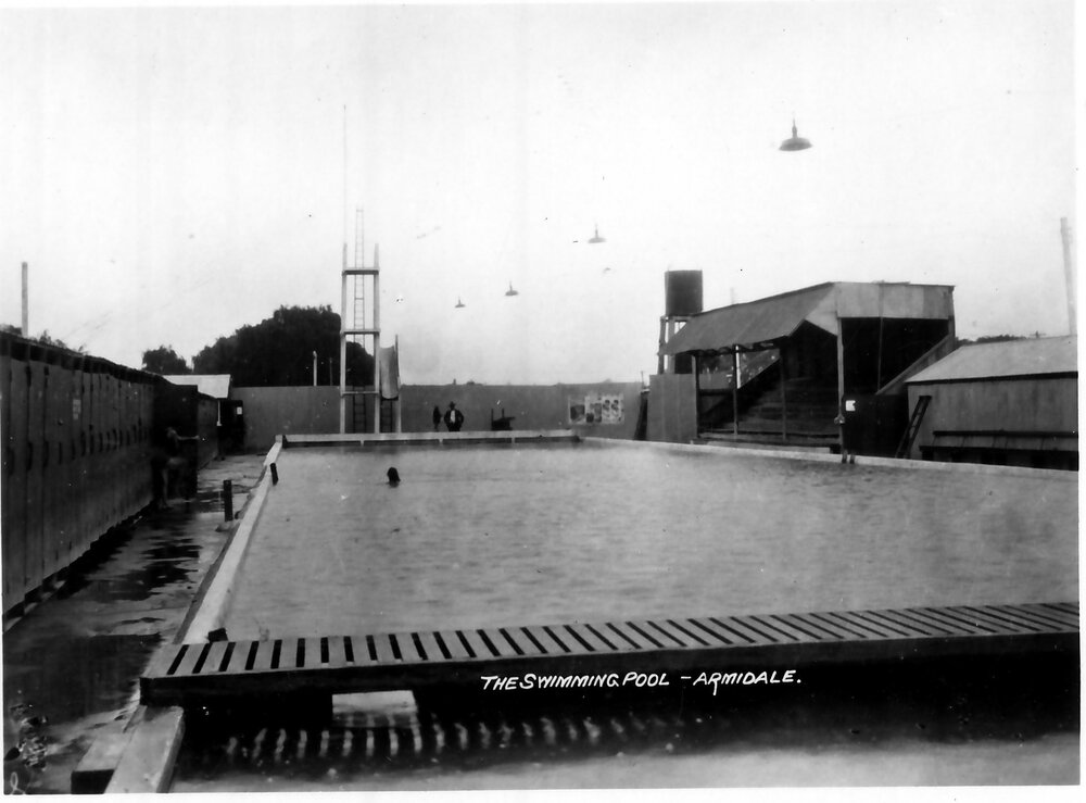 The Swimming Pool, looking west with change cubicles, c.1935