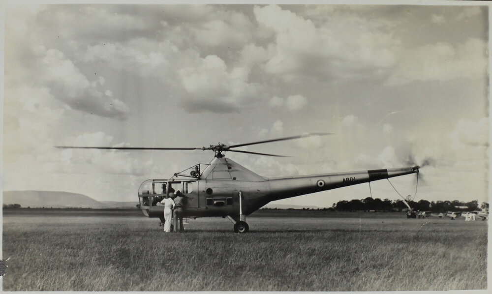 Helicopter at Armidale Airport, c.1950