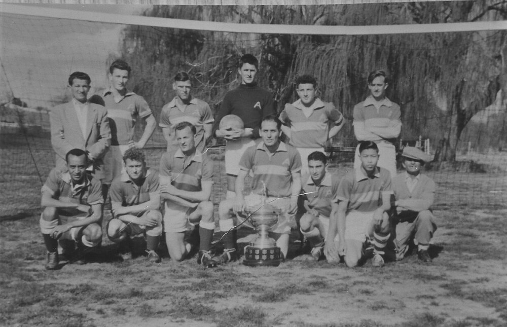 Armidale soccer team with the Acropolis Cup, about 1956.