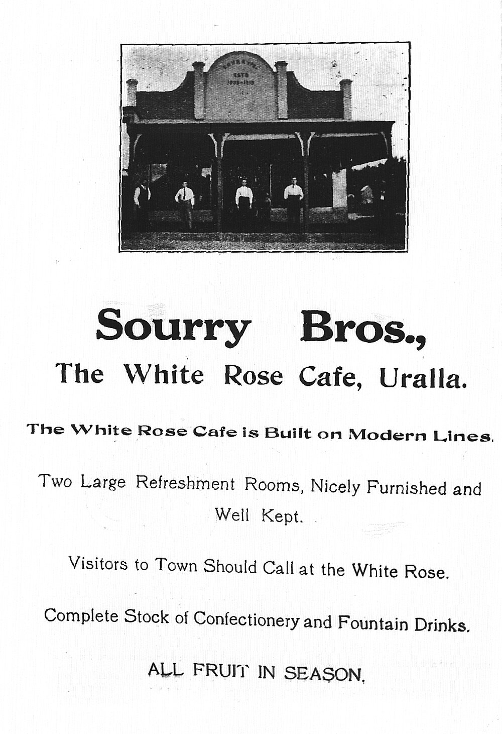 Advertisement for White Rose Caf&eacute;, Back to Uralla Souvenir, 1928