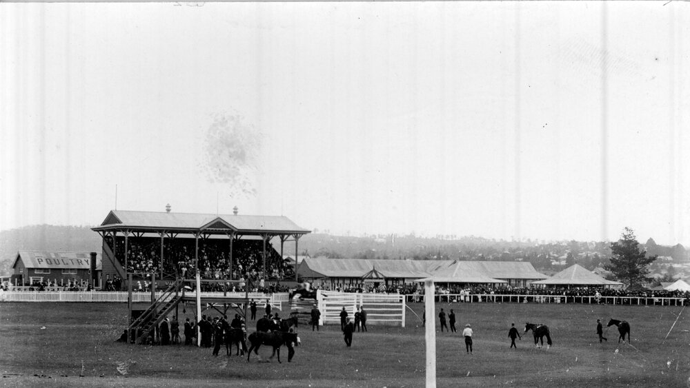 Horse high jumping event at the Armidale showground, c. 1935