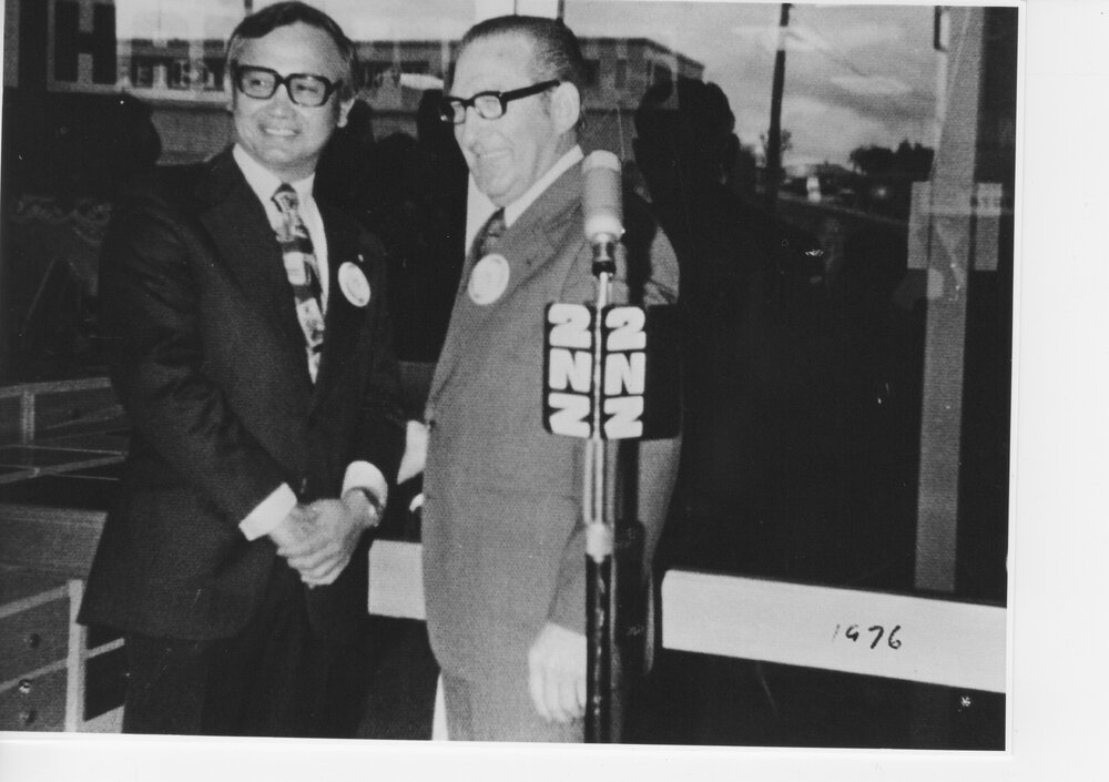Harry Fay, President of the Inverell Jockey Club, with Jack Marquart, Secretary of the Club, c.1960