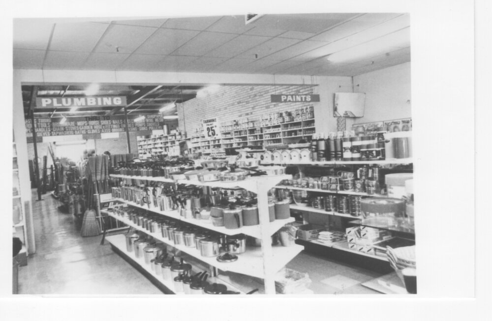 Interior view, kitchenware and hardware section, Hong Yuen store, Inverell, 1979