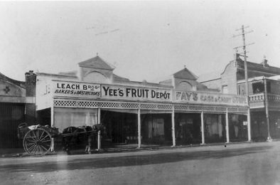 Yee&rsquo;s Fruit Depot and Fay&rsquo;s Cash and Carry, Byron St, Inverell, 1930s.