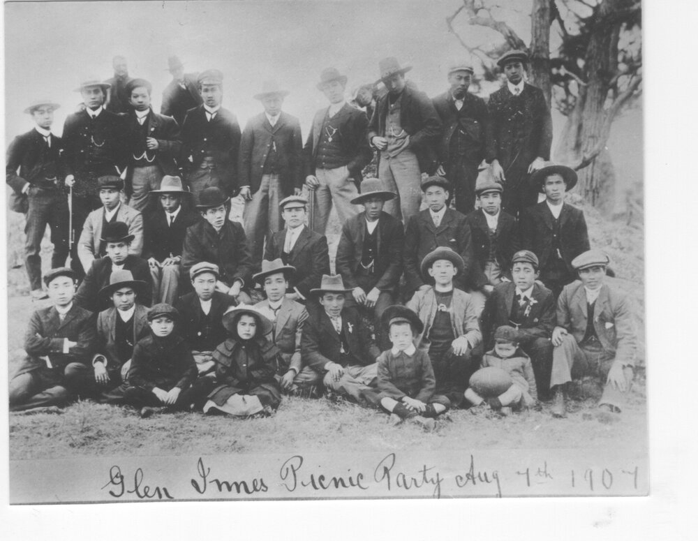 &lsquo;Glen Innes Picnic Party, 7 August 1907&rsquo; Wong Chee with the bowler hat, sitting in the second row
