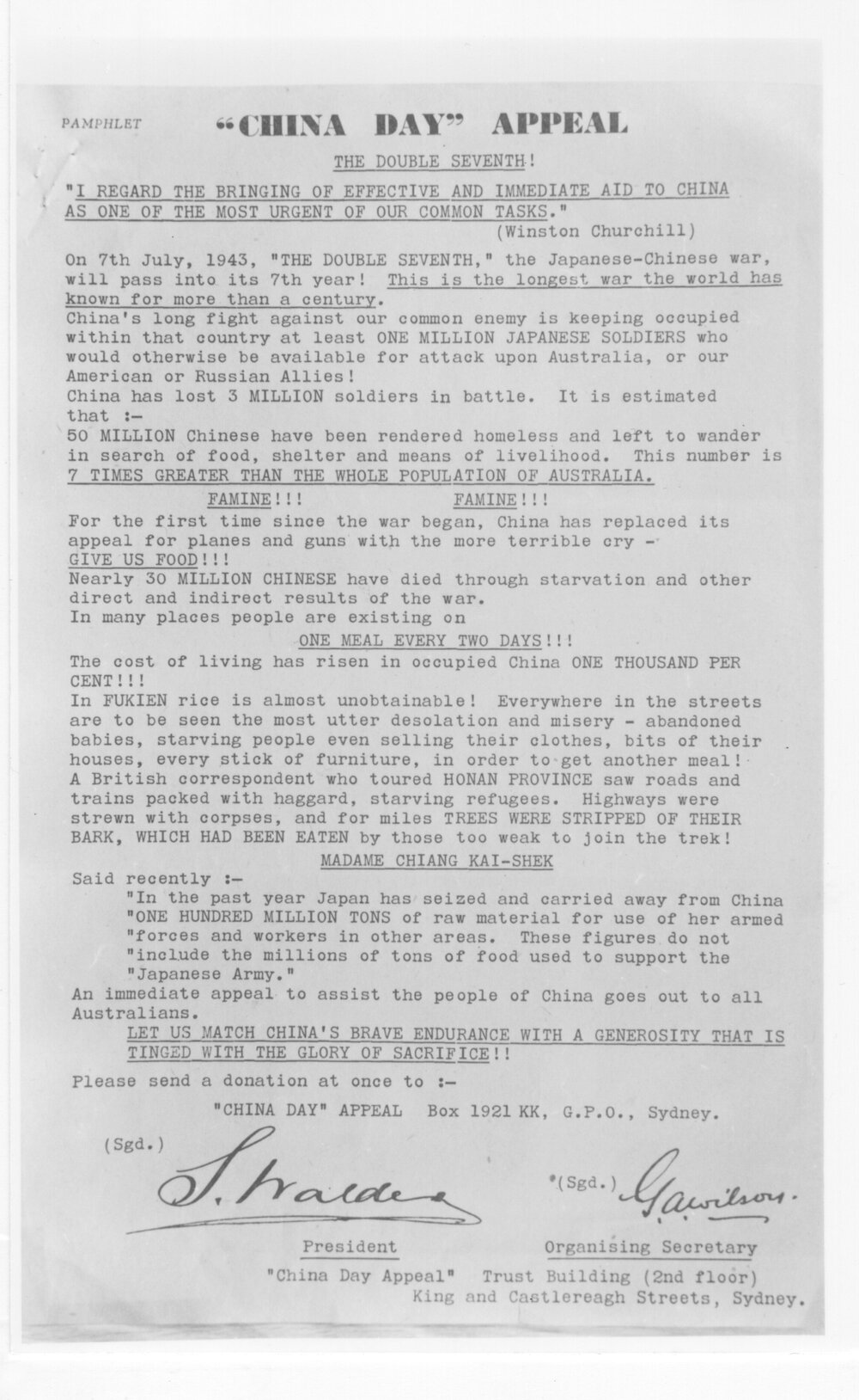 Photograph of &lsquo;China Day Appeal&rsquo; pamphlet, 1943