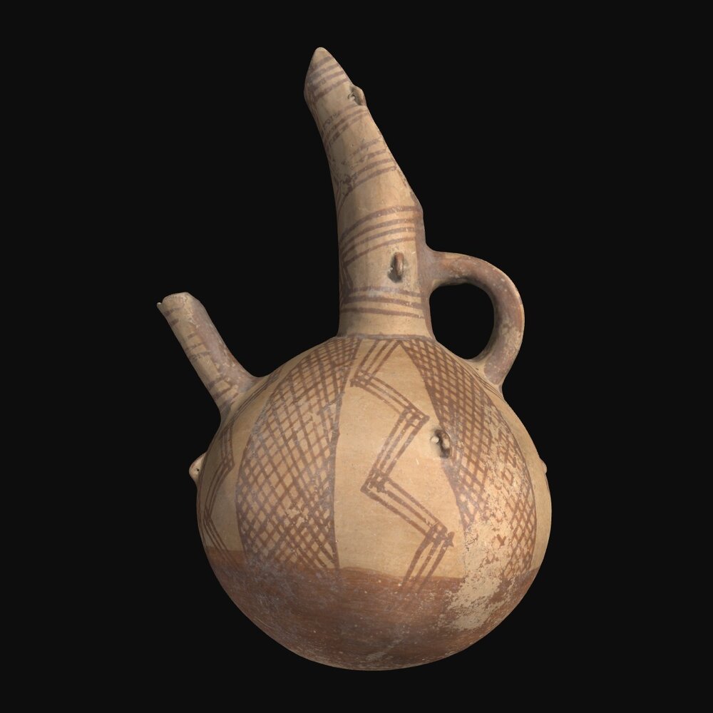 MA1978.129.1 White Painted III Ware String-hole Style Side-Spouted jug