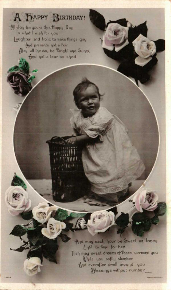 Postcard from 'Nellie' [Robertson?] to Barbara Robertson wishing her a happy birthday, 10 August 1911.