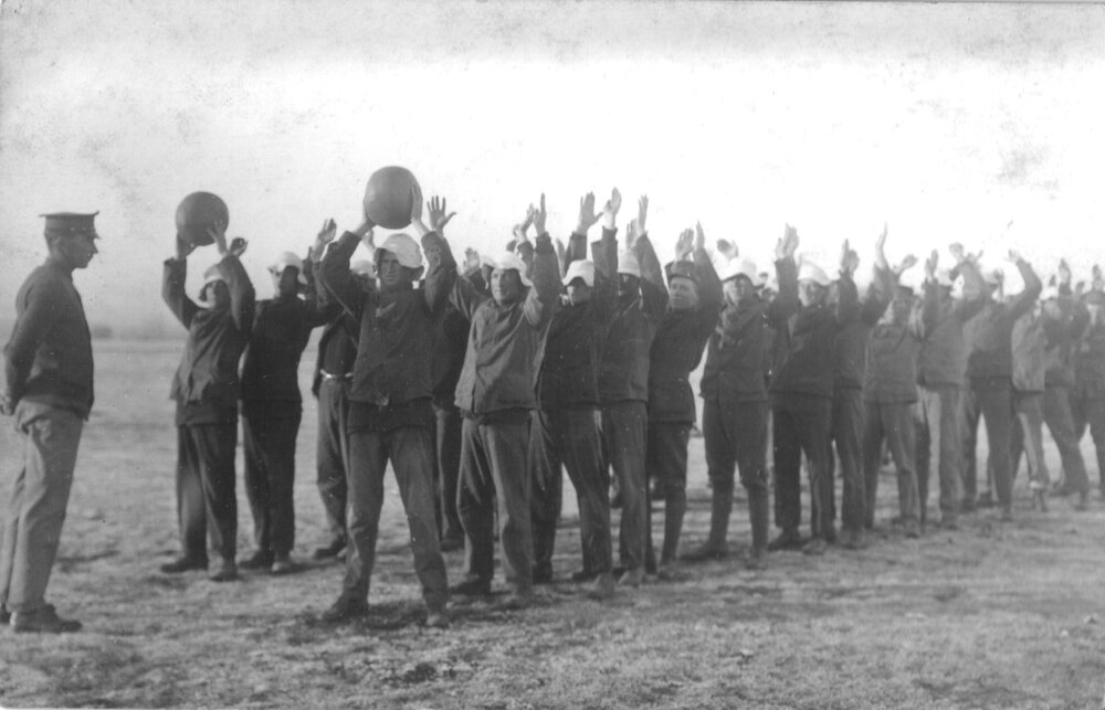 Men in camp at Armidale showground