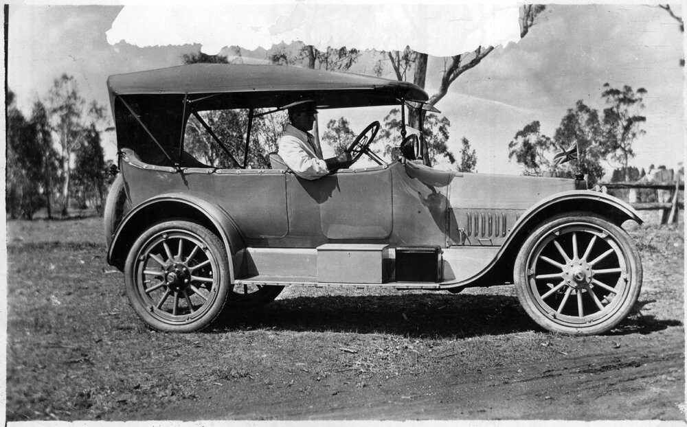 Chauffeur William Benson and vehicle owned by Mr Tindall, Bona Vista c.1930
