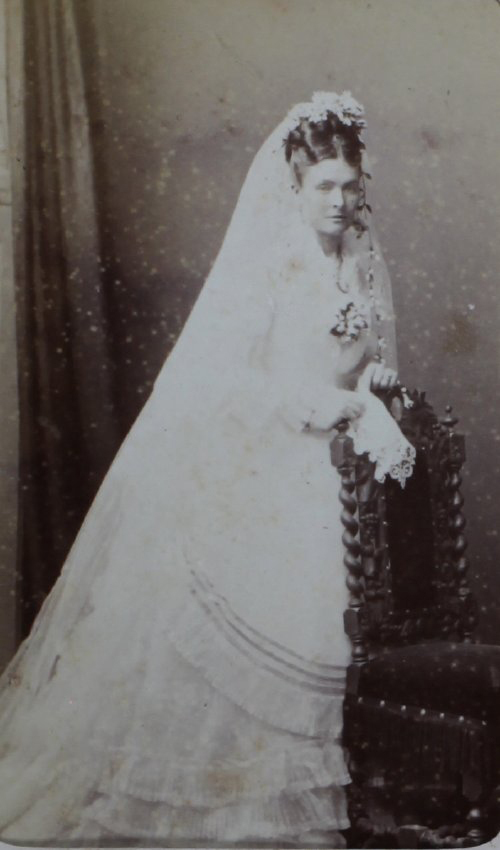 A carte-de-visite of Jessie Campbell n&eacute;e Fletcher in bridal dress, c.1875