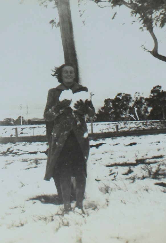 Rae Anthony in snow at Guyra 12th July 1939