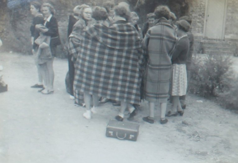Students outside Booloominbah - Off to Blue Hole, 1941