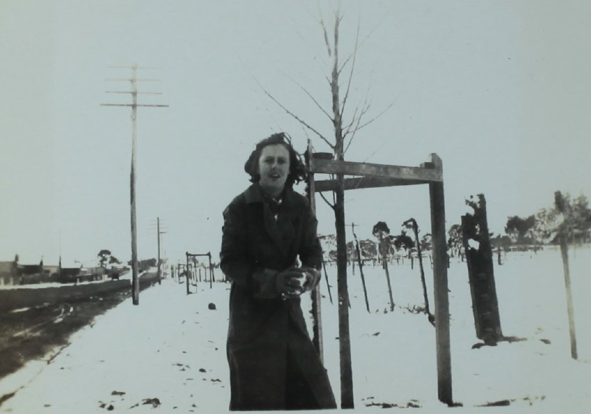 Mary Hindmarsh at Guyra in snow