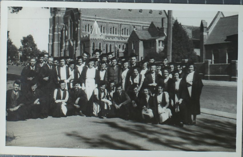 Graduation, group gathered outside the church, 1941