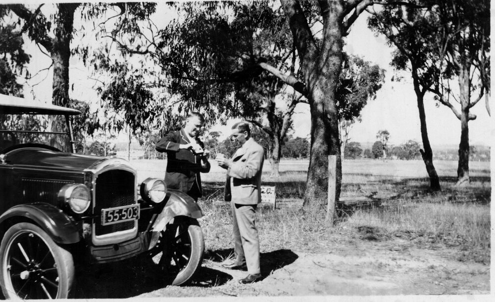 Vehicle and two men, Hattersley Cars c.1930