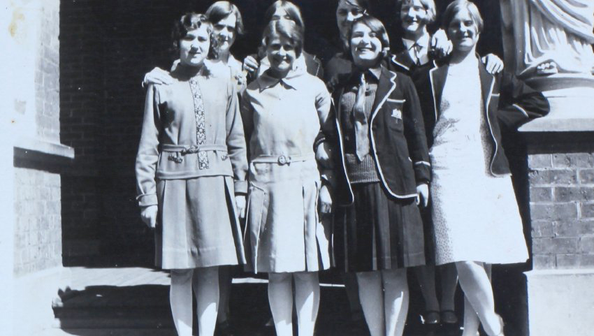 Group of women standing outside, Armidale Teachers' College, 1929