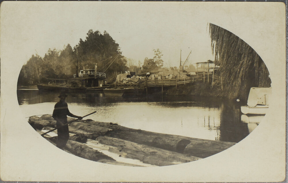 Logs and boats on the River, [Bellingen?]