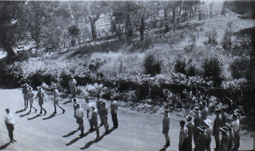 NEUC staff and students drill outside Booloominbah, 1941