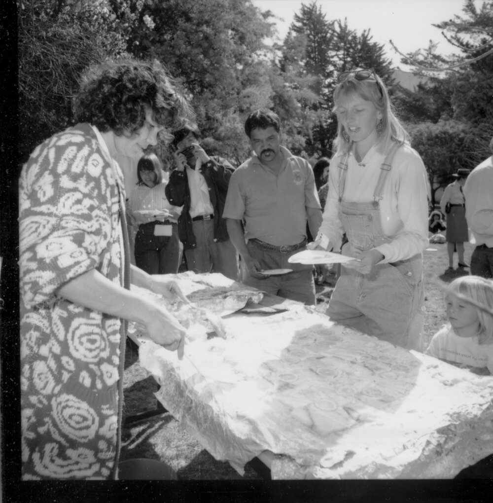 Colin Ahoy and Lyn Riley, Oorala opening barbecue, 1986